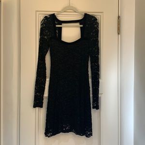 Free People Black Lace Long Sleeve Mini Dress